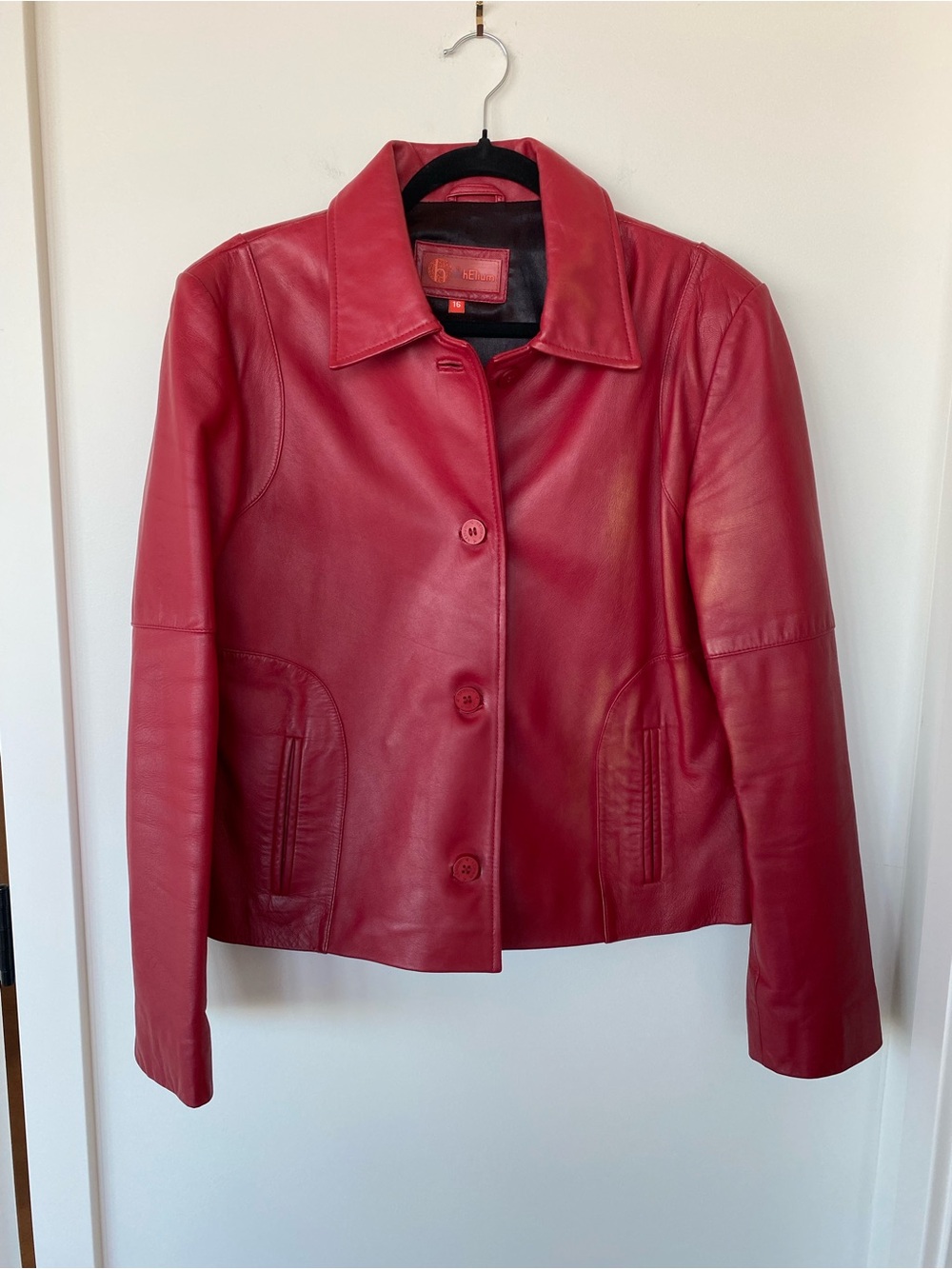 Women's Red Leather Button-Front Jacket